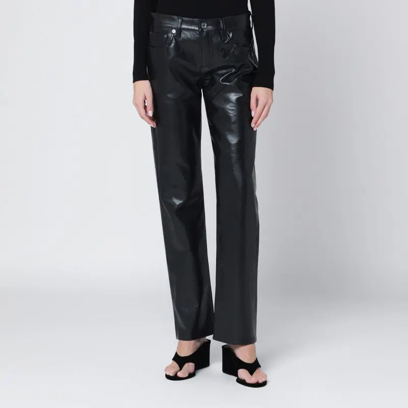 Black Faux Leather Trousers Low Rise Slim - Agolde