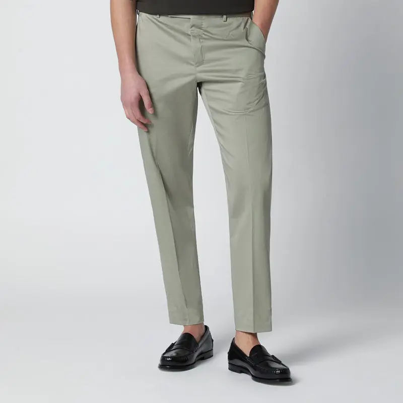 Sage Green Cotton-Blend Trousers