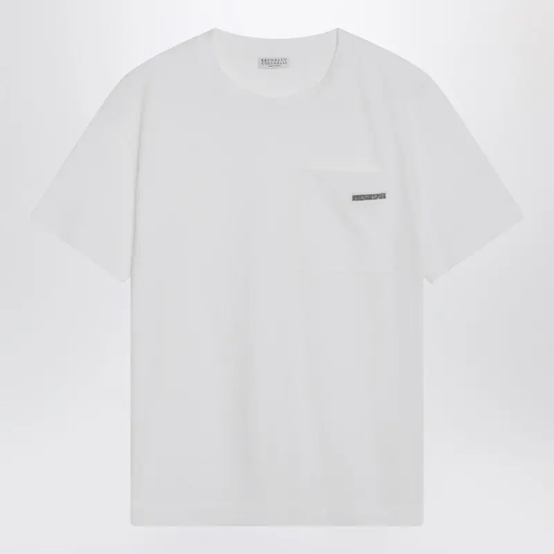 White Cotton T-Shirt With Shiny Tab