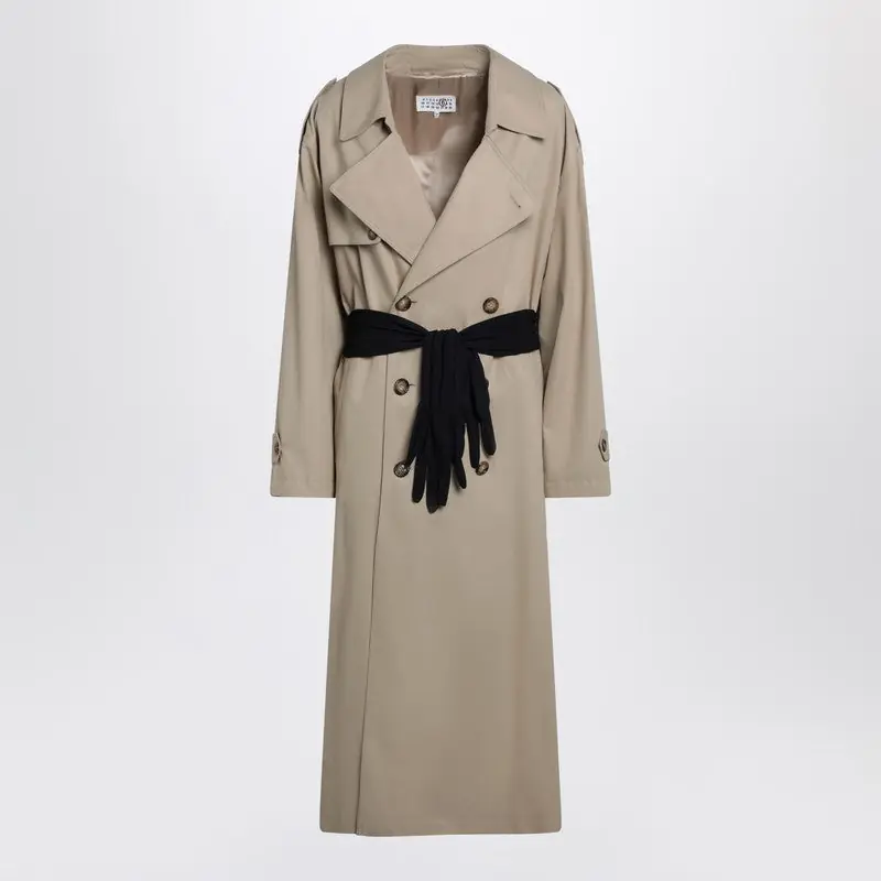 Beige Cotton Trench Coat With Gloves - MM6 Maison Margiela