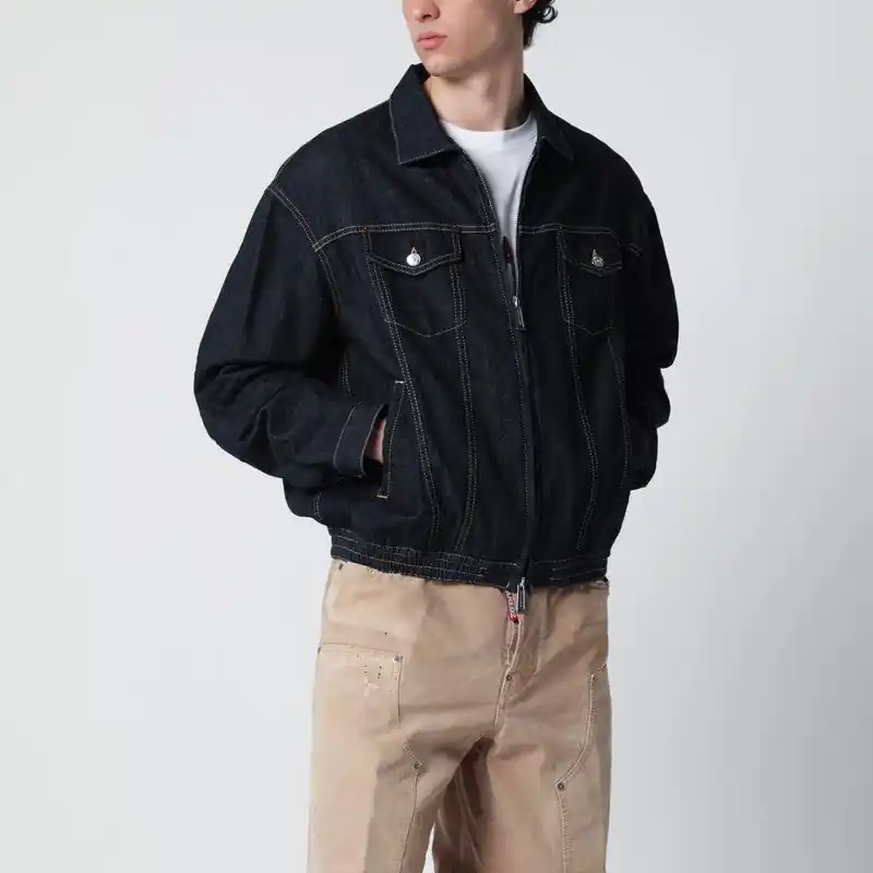 Navy Blue Zip-Up Denim Jacket