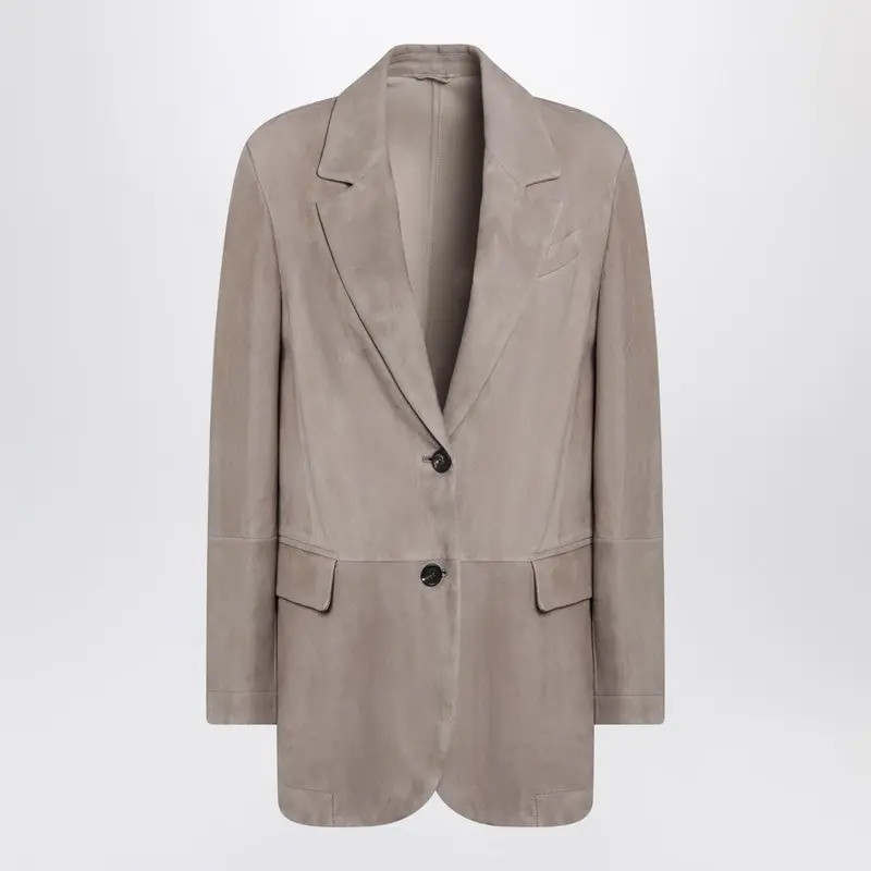 Light Brown Suede Single-Breasted Blazer