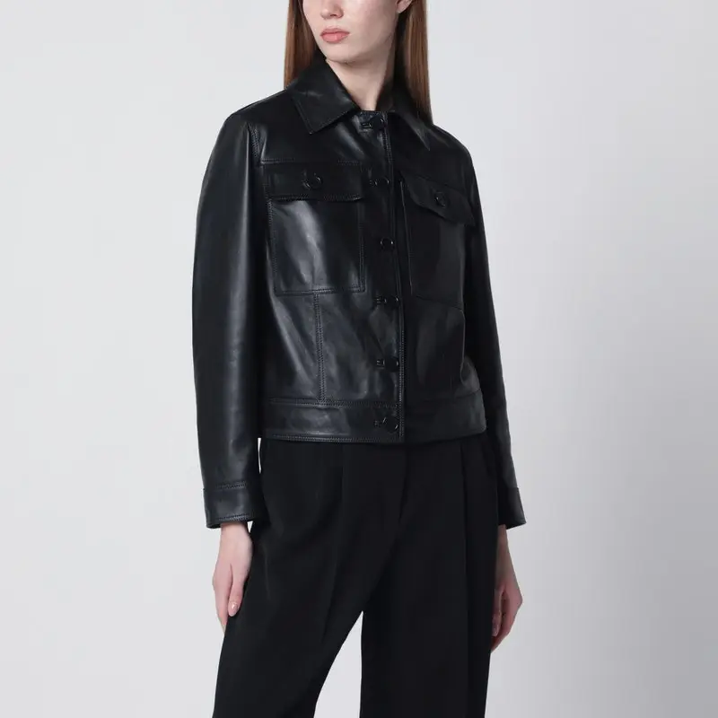 Black Cropped Leather Jacket - Salvatore Santoro
