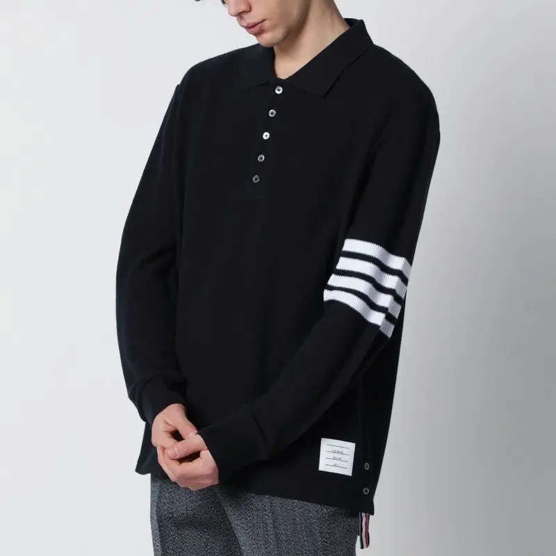 Navy Blue Cotton Polo Shirt - Thom Browne