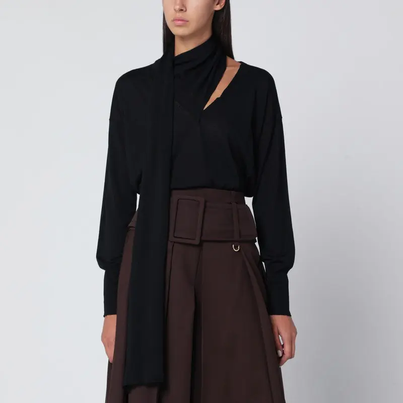 Black Sweater With Scarf - Roberto Collina