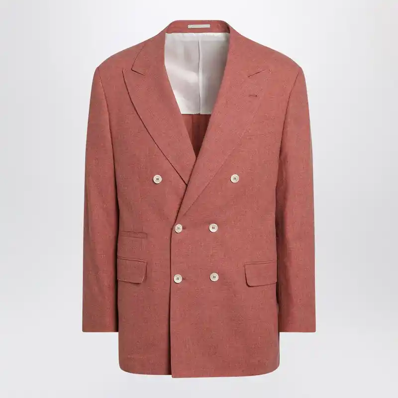 Peach Double-Breasted Wool-Blend Jacket