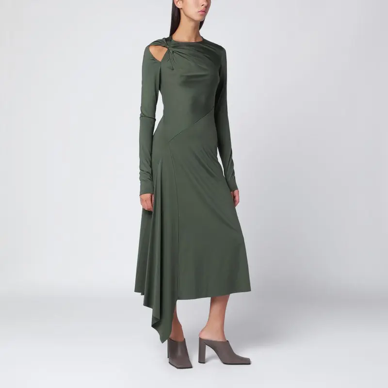 Midi Dress In Oregano Green With Interlace - Victoria Beckham