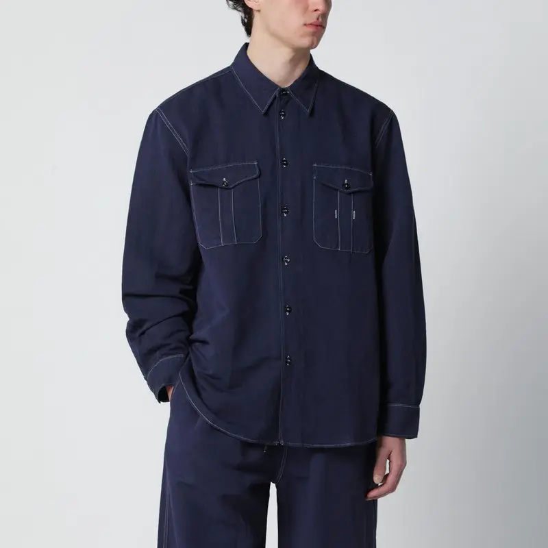 Louro Shirt Indigo Blue In Cotton And Linen - Studio Nicholson