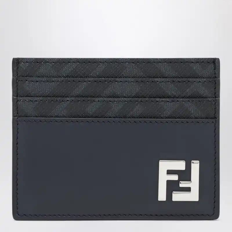 Dark Blue Leather And Ff Canvas Card Holder - Fendi
