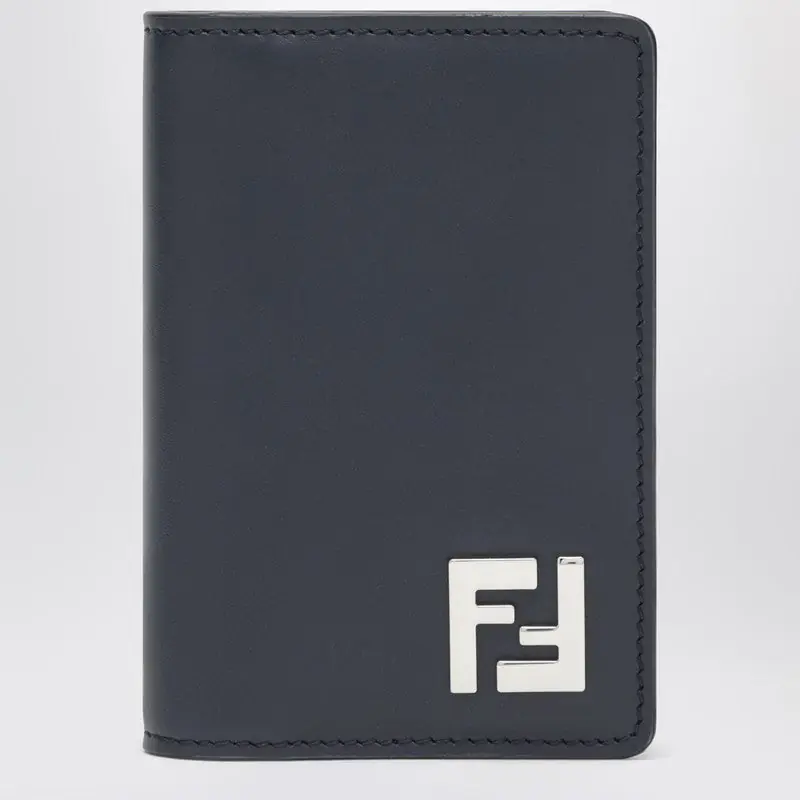 Dark Blue Leather And Ff Canvas Card Holder - Fendi