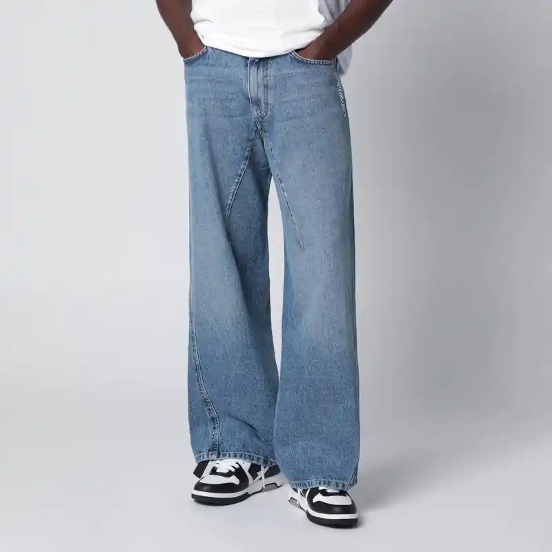 Wide-Leg Light Blue Jeans With Logo