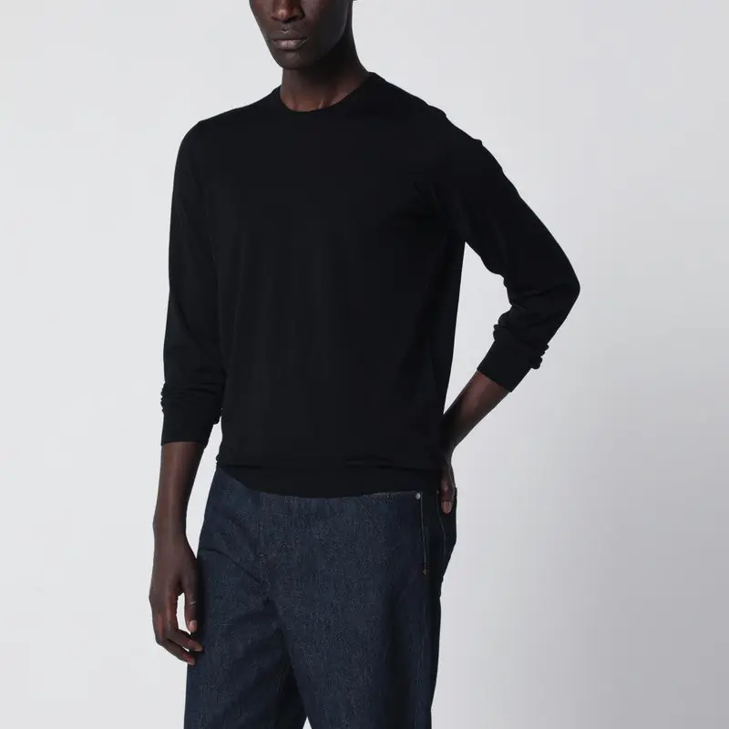 Black Wool Crew-Neck Sweater