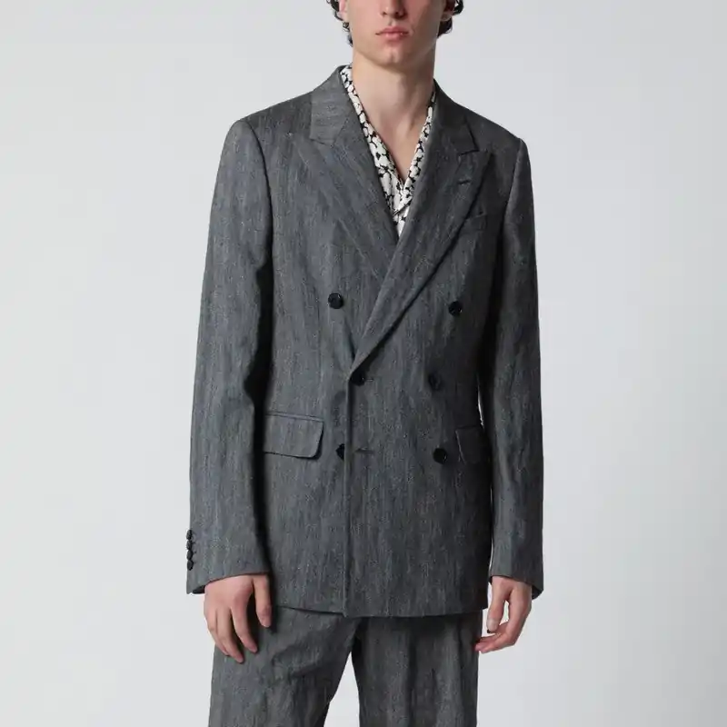 Black Herringbone Double-Breasted Jacket